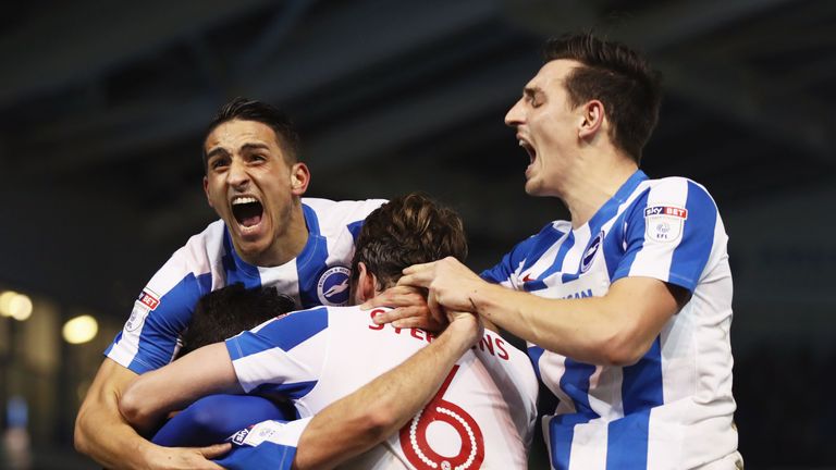 Brighton moved joint-top of the Sky Bet Championship after cruising past Derby at the Amex Stadium