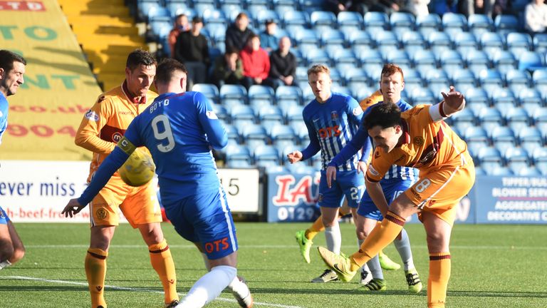 Carl McHugh (right) fires home the equaliser at Rugby Park