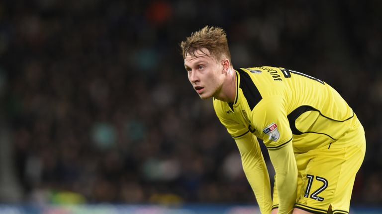 Derby, ENGLAND- FEBRUARY 21:Cauley Woodrow of Burton Albion looks on during the Sky Bet Championship match between Derby County and Burton Albion at the iP