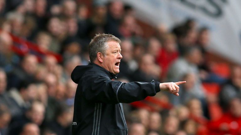 Sheffield United manager Chris Wilder issues instructions from the touchline