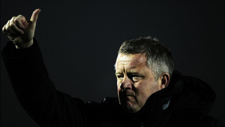 Sheffield United manager Chris Wilder gives the thumbs-up to travelling fans