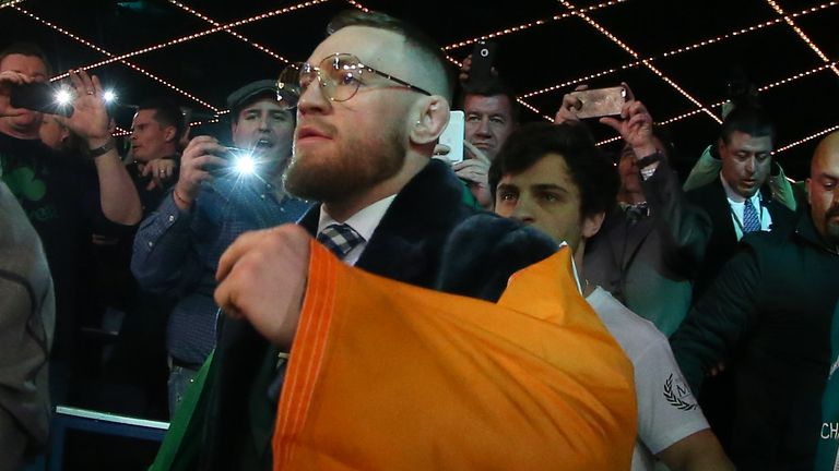 NEW YORK, NY - MARCH 17:  Conor McGregor walks to the ring for the super bantamweight bout between Michael Conlan and Tim Ibarra at The Theater at Madison 