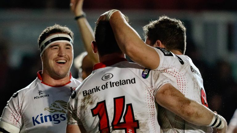 Ulster's Craig Gilroy celebrates his try against Newport Gwent Dragons