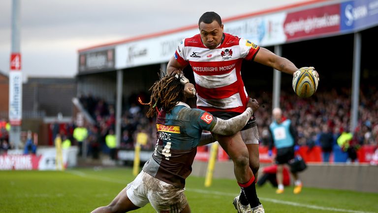 GLOUCESTER, ENGLAND - MARCH 04:  David Halaifonua of Gloucester is tackled by Marland Yarde of Harlequins during the Aviva Premiership match between Glouce