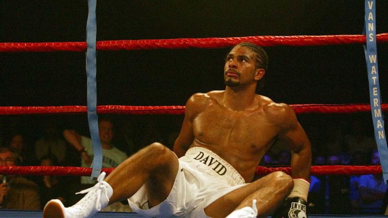 David Haye is knocked down by Carl Thompson