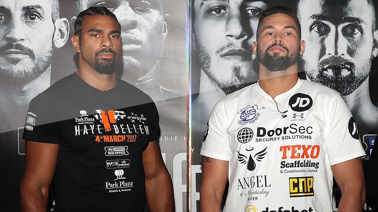 David Haye and Tony Bellew face-off during a press conference at The O2