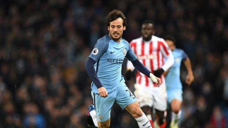 MANCHESTER, ENGLAND - MARCH 08:  David Silva of Manchester City in action during the Premier League match between Manchester City and Stoke City at Etihad 