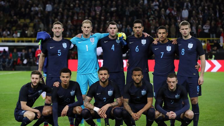 England team group (top row from left to right) Gary Cahill, Joe Hart, Michael Keane, Chris Smalling, Jake Livermore and Eric Dier. (Bottom row from left t