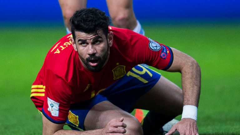 Diego Costa of Spain reacts during the 2018 World Cup Qualifier between Spain and Israel