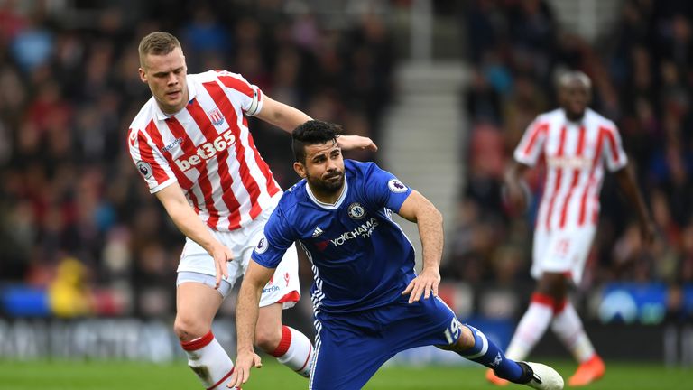 Diego Costa (right) was targeted by Stoke's defenders, according to Antonio Conte