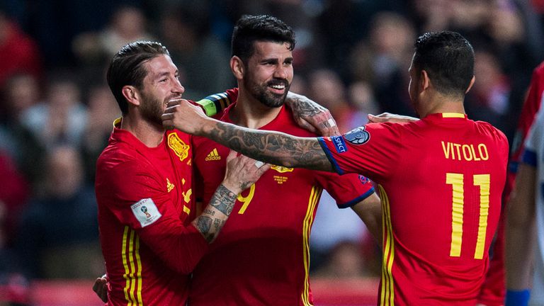 Diego Costa goal celeb, Spain v Israel, World Cup qualifying in Gijon