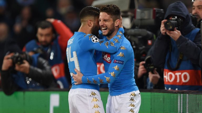 Dries Mertens celebrates after scoring for Napoli against Real Madrid
