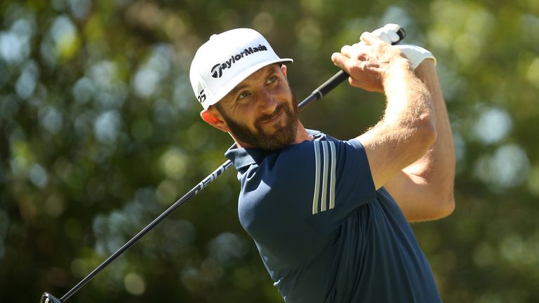 Dustin Johnson tees off on the 12th hole of his match during round four of the World Golf Championships-Dell Technologies Match Play