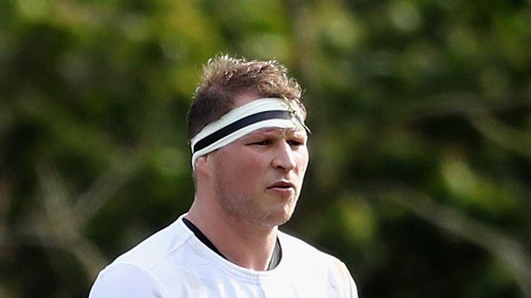 BAGSHOT, ENGLAND - MARCH 09:  Dylan Hartley, the England captain,  looks on during the England training session held at Pennyhill Park