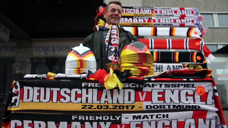 England and Germany merchandise for sale ahead of tonight's match in Dortmund.