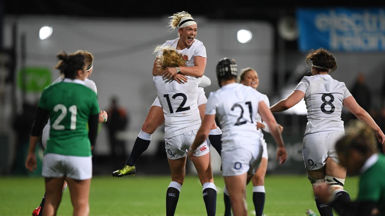 MARCH 17 2016:  England players celebrate winning the Grand Slam aferr the final whistle against Ireland.