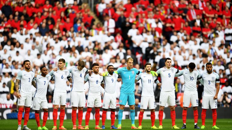 England and Lithuania observed a minute's silence to remember the victims of the Westminster attack, while a wreath was laid at Wembley