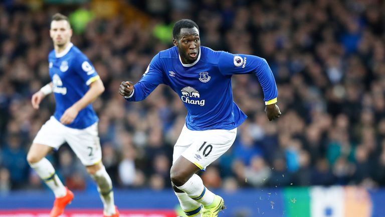 Romelu Lukaku in action during a Premier League match at Goodison Park