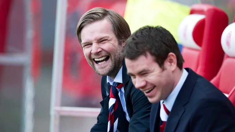 Falkirk boss Steven Pressley and Ross Wilson appear in high spirits