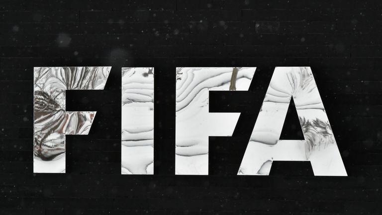 General view of the FIFA logo pictured at FIFA headquarters in Zurich