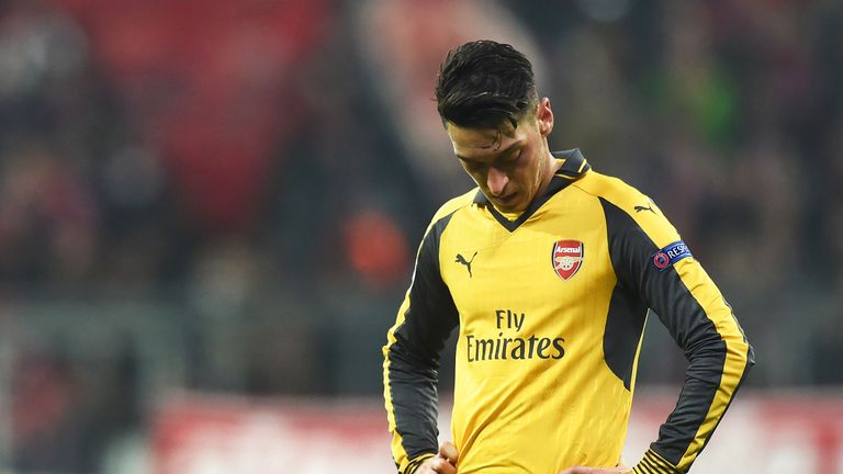A dejected Mesut Ozil during Arsenal's humbling defeat at Bayern Munich