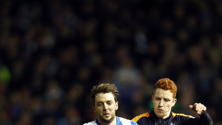 Dale Stephens tussles with Jack Colback during the Sky Bet Championship match between Brighton and Newcastle