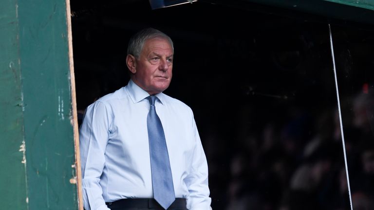 Former Rangers manager Walter Smith watches on from the Sky Sports studio at Ibrox