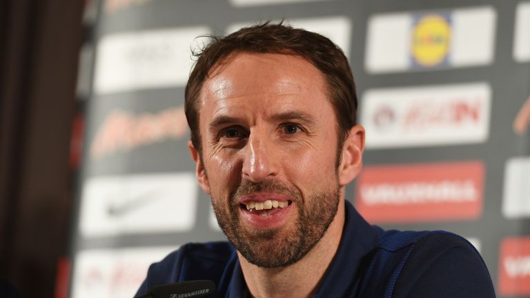 ESSEN, GERMANY - MARCH 21:  Gareth Southgate, manager of England talks during an England press conference at the Atlantic Hotel on March 21, 2017 in Essen,