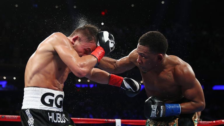 Daniel Jacobs  punches Gennady Golovkin 