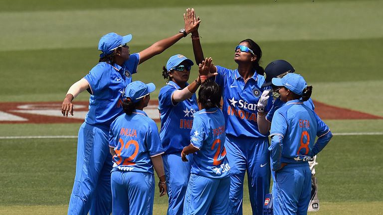 ADELAIDE, AUSTRALIA - JANUARY 26: Niranjana Nagarajan of India reatcs after taking a catch to dismiss Beth Mooney of Australia during the women's Twenty20 