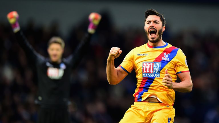 WEST BROMWICH, ENGLAND - MARCH 04: James Tomkins of Crystal Palace celebrates his sides second goal during the Premier League match between West Bromwich A