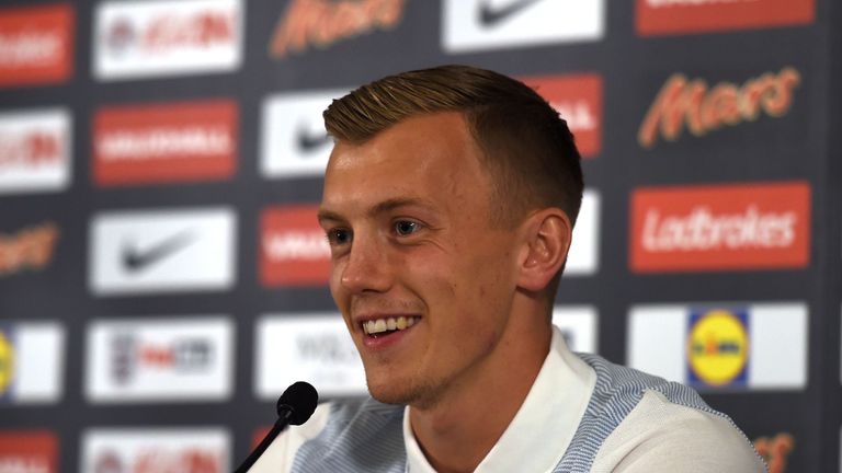 England midfielder James Ward-Prowse speaks during a press conference at St Georges Park in Burton-on-Trent, central England, on March 20, 2017 ahead of th