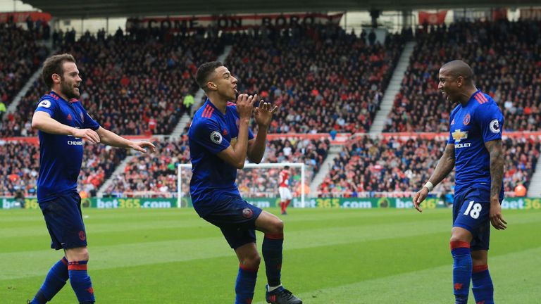 Jesse Lingard flute goal celebration, Manchester United v Middlesbrough, Premier League, 19 March 2017