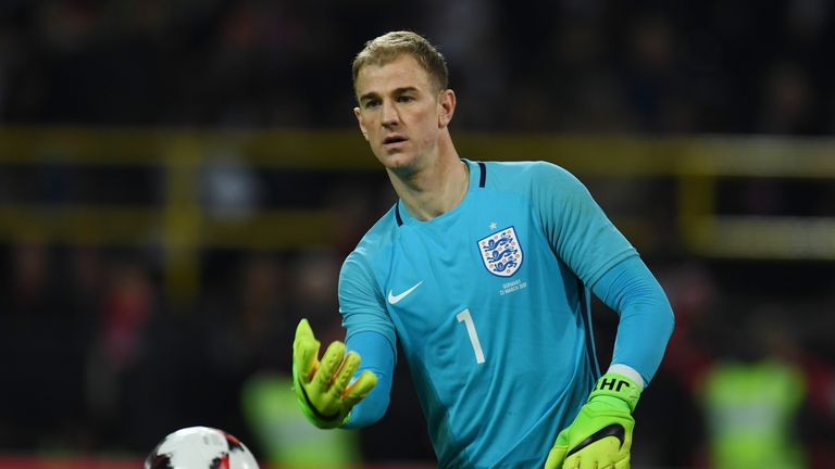 England's Joe Hart plays the ball during a friendly football match between Germany and England on March 22, 2017