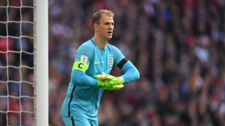 LONDON, ENGLAND - MARCH 26: Joe Hart of England looks on during the FIFA 2018 World Cup Qualifier between eEngland and Lithuania at Wembley Stadium on Marc