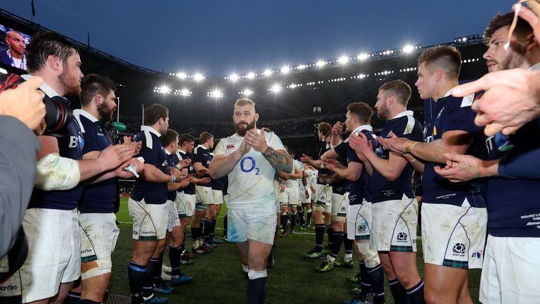 LONDON, ENGLAND - MARCH 11 2017: Joe Marler of England walks off the pitch after the RBS Six Nations match between England and Scotland at Twickenham