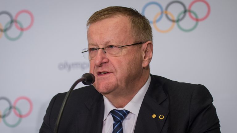 International Olympic Committee vice-president John Coates speaks at a press conference after Australia's Jared Tallent was presented with his 2012 Olympic