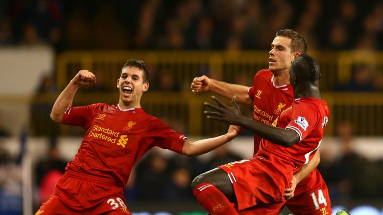 Jon Flanagan celebrates after scoring his first goal for Liverpool against Spurs