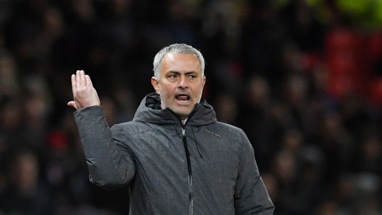 MANCHESTER, ENGLAND - MARCH 16:  Jose Mourinho, Manager of Manchester United reacts during the UEFA Europa League Round of 16, second leg match between Man