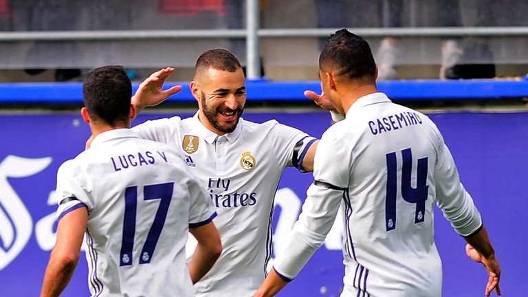 Karim Benzema celebrates his goal