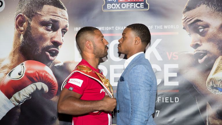 SHEFFIELD, ENGLAND - MARCH 22: Kell Brook and Errol Spence hold a press conference to announce their fight on 27th May 2017 at Bramall lane on March 22, 20