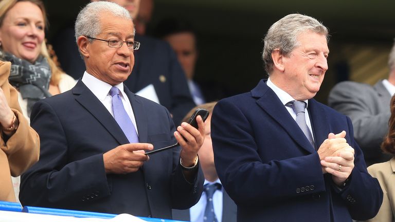 Lord Ouseley (left) , chairperson of the Kick it Out campaign with England manager Roy Hodgson