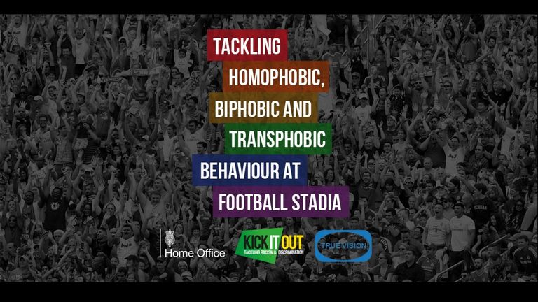 Tackling Homophobic, Biphobic and Transphobic Behaviour at Football Stadia graphic, Kick It Out, Home Office, True Vision