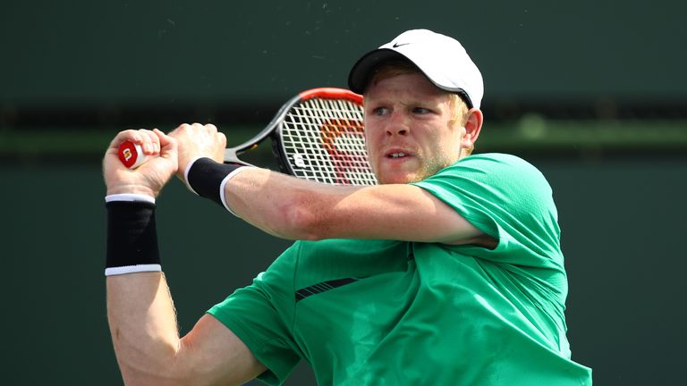 Kyle Edmund of Great Britain in action during his first round match against Gastao Elias of Portugal