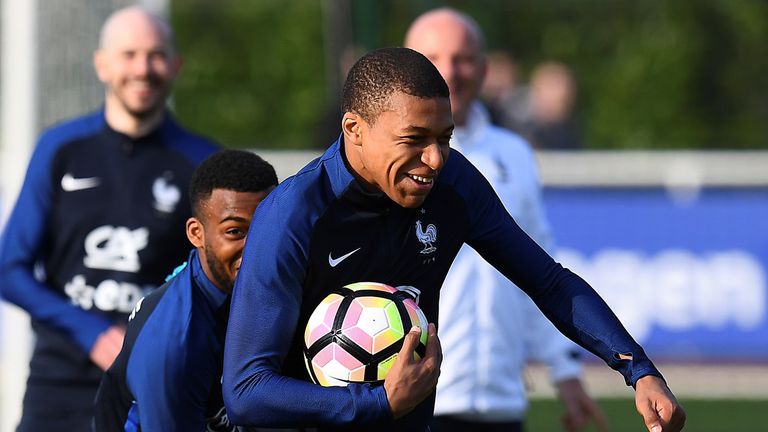 Kylian Mbappe during a France training session