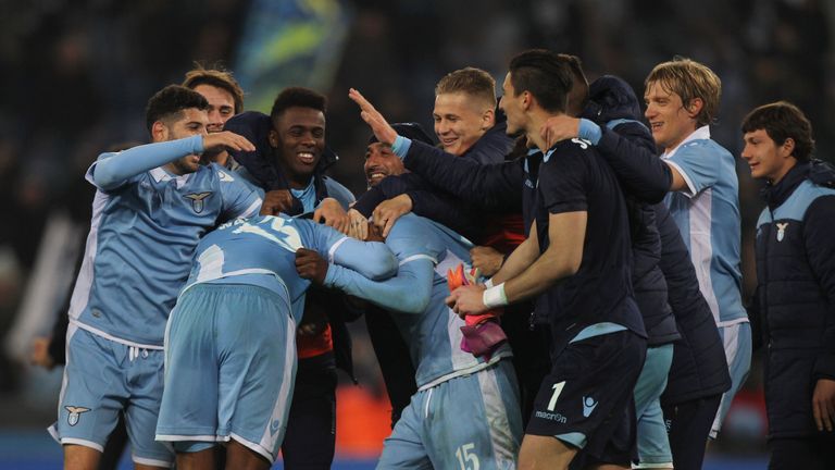 Lazio players celebrate after the match