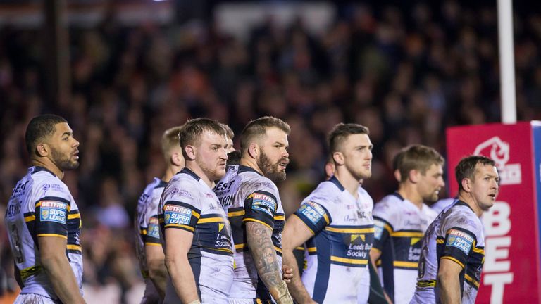 02/03/2017 - Betfred Super League - Castleford Tigers v Leeds Rhinos -, Castleford, - Leeds look on dejected as Castleford push 60 points past them.