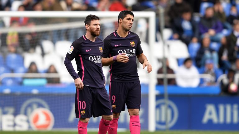 Lionel Messi and Luis Suarez during the 2-1 La Liga defeat to Deportivo la Coruna