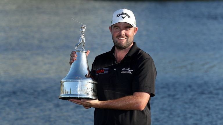 Marc Leishman with the Arnold Palmer Invitational trophy at Bay Hill