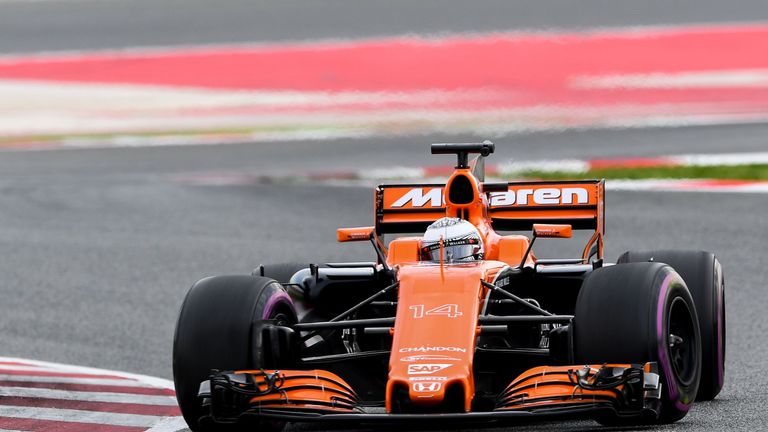 McLaren's Spanish driver Fernando Alonso drives at the Circuit de Barcelona Catalunya on March 8, 2017 in Montmelo, on the outskirts of Barcelona during th